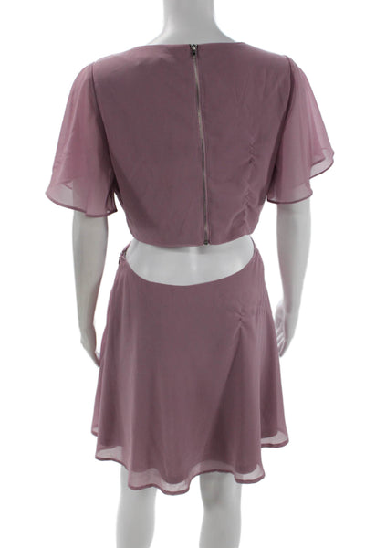 Lulus Womens A-Line Fit and Flare Dress Purple Short Sleeve Zip Size M