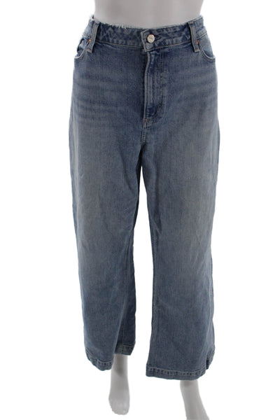 Paige Women Blue Cropped Wide Leg Jeans Mid Rise Inseam 27 Size 34