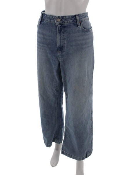 Paige Women Blue Cropped Wide Leg Jeans Mid Rise Inseam 27 Size 34