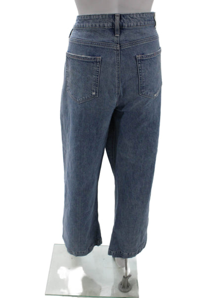 Paige Women Blue Cropped Wide Leg Jeans Mid Rise Inseam 27 Size 34