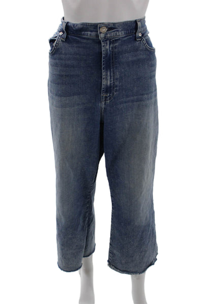 7 For All Mankind Women Cropped Wide Leg Blue Jeans Size 34