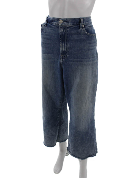 7 For All Mankind Women Cropped Wide Leg Blue Jeans Size 34