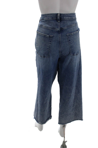 7 For All Mankind Women Cropped Wide Leg Blue Jeans Size 34