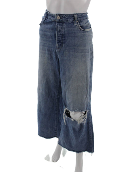 Paige Women Wide Leg Cropped Jeans Blue High Rise Button Size 34