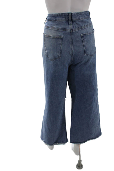 Paige Women Wide Leg Cropped Jeans Blue High Rise Button Size 34