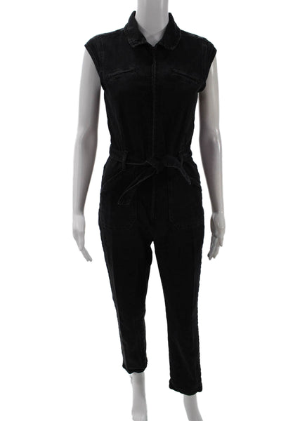 Paige Womens Collared Sleeveless Solid Black Jumpsuit Cotton Elastane Size 4