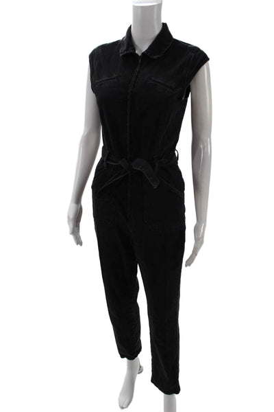 Paige Womens Collared Sleeveless Solid Black Jumpsuit Cotton Elastane Size 4