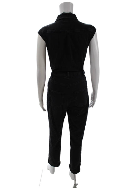 Paige Womens Collared Sleeveless Solid Black Jumpsuit Cotton Elastane Size 4