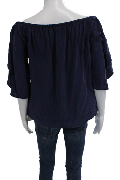 L'Agence Women Bohemian Dark Blue Silk Blend 3/4 Sleeve Blouse Size M