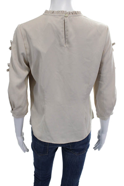Miss Patina Womens Beige High Neck Button Blouse 3/4 Sleeve Classic Size S