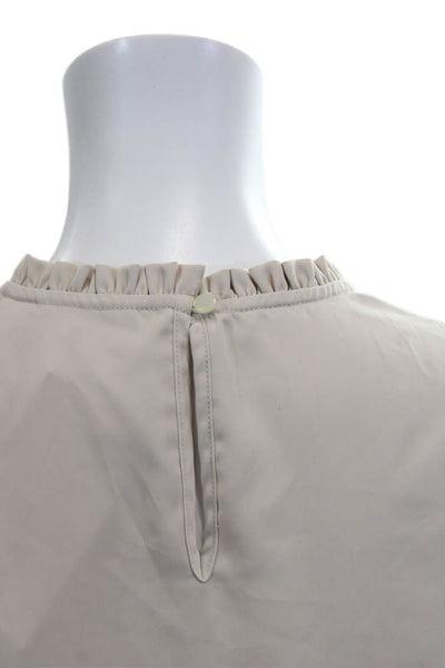 Miss Patina Womens Beige High Neck Button Blouse 3/4 Sleeve Classic Size S