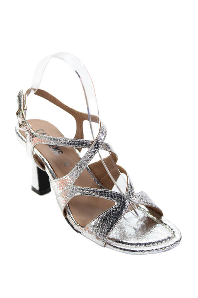 Carmens Womens Metallic Leather Strappy Sandals Heels Silver Size 38 8
