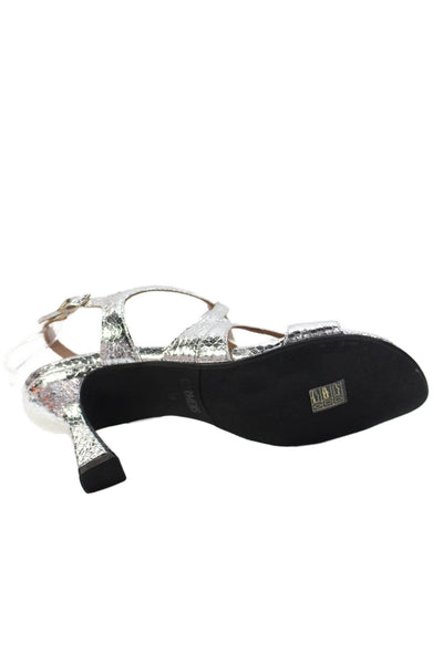 Carmens Womens Metallic Leather Strappy Sandals Heels Silver Size 38 8