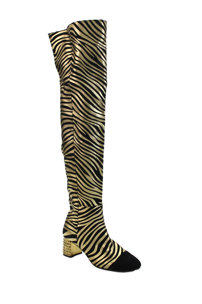 Kurt Geiger London Womens Leather Over The Knee Boots Black Gold Size 35 5