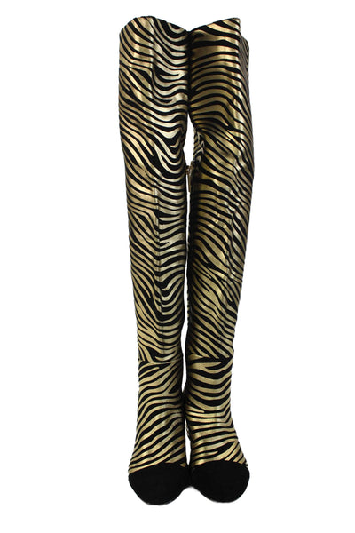 Kurt Geiger London Womens Leather Over The Knee Boots Black Gold Size 35 5