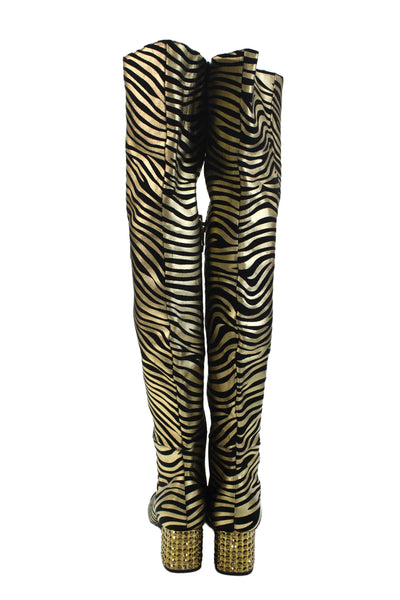 Kurt Geiger London Womens Leather Over The Knee Boots Black Gold Size 35 5