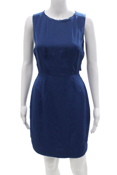 O'2nd Womens Sheath Dress Blue Silk Sleeveless Petite Knee Length Size 2