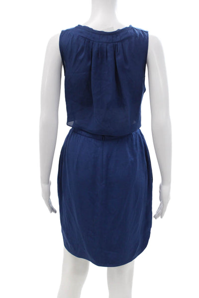 O'2nd Womens Sheath Dress Blue Silk Sleeveless Petite Knee Length Size 2