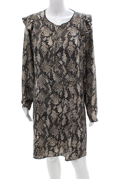 Karen Millen Women Beige Animal Print Shift Dress Long Sleeve Size 12