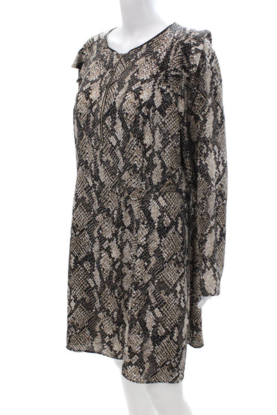 Karen Millen Women Beige Animal Print Shift Dress Long Sleeve Size 12