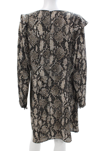 Karen Millen Women Beige Animal Print Shift Dress Long Sleeve Size 12