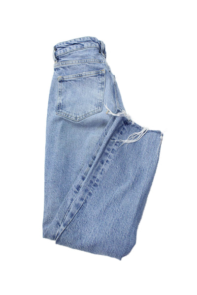 Zara Womens Boyfriend Mom Jeans Mid Rise Blue Cotton Blend Inseam 24 Size 0