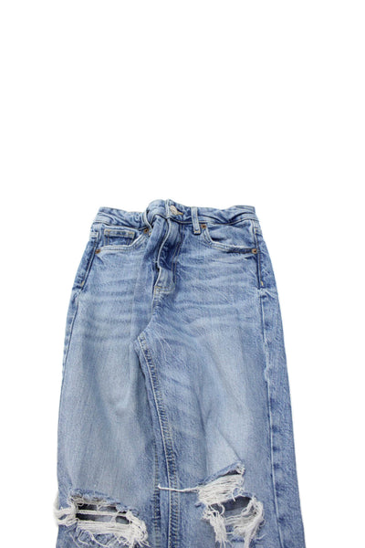 Zara Womens Boyfriend Mom Jeans Mid Rise Blue Cotton Blend Inseam 24 Size 0