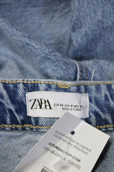 Zara Womens Boyfriend Mom Jeans Mid Rise Blue Cotton Blend Inseam 24 Size 0
