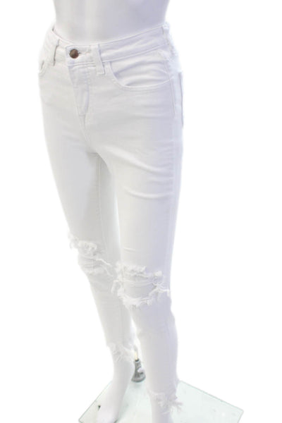L'Agence Womens Skinny Jeans White Mid-Rise Button Closure Size 24