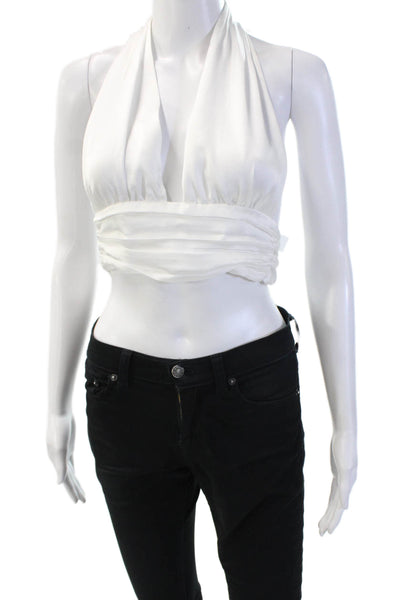 Zara Womens Cropped Tie Front Sleeveless White Top Polyester Size XS