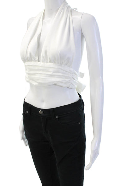 Zara Womens Cropped Tie Front Sleeveless White Top Polyester Size XS