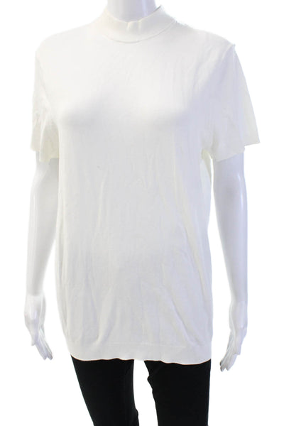 Zara Womens Mock Neck Band T-Shirt Short Sleeve White Classic Size M