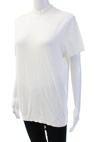 Zara Womens Mock Neck Band T-Shirt Short Sleeve White Classic Size M
