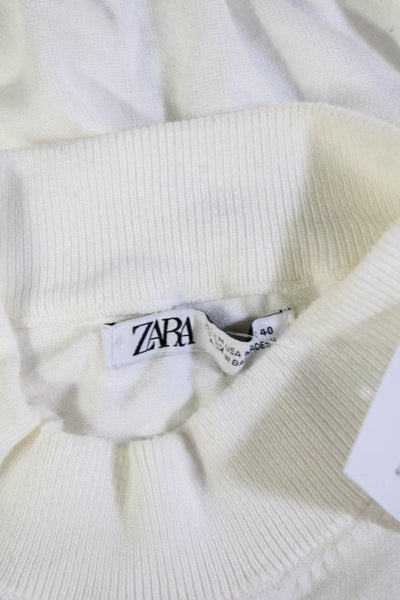 Zara Womens Mock Neck Band T-Shirt Short Sleeve White Classic Size M