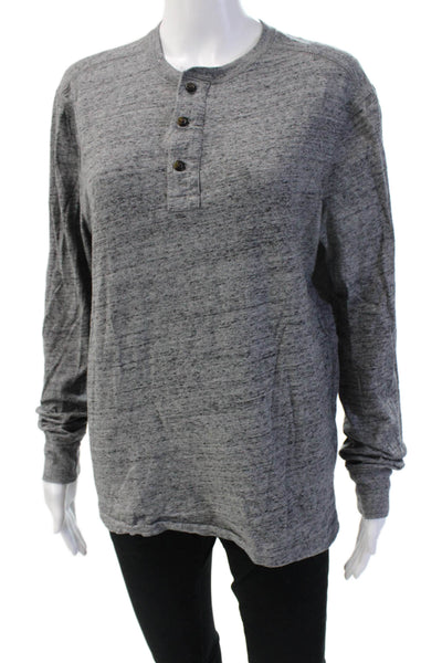 J Crew Mens Gray Cotton Crew Neck Long Sleeve Button Classic Top Size M