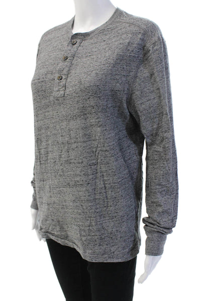 J Crew Mens Gray Cotton Crew Neck Long Sleeve Button Classic Top Size M