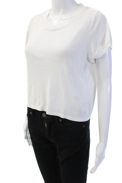 Splendid Women Cropped White Modal Crewneck Short Sleeve T-Shirt Size M