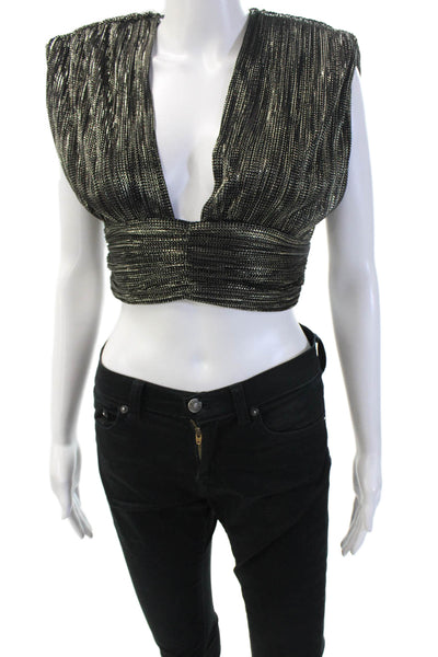Sabina Musayev Womens Cropped Sleeveless V-Neck Lace Up Black Top Size S