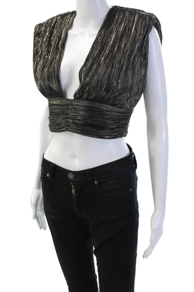 Sabina Musayev Womens Cropped Sleeveless V-Neck Lace Up Black Top Size S