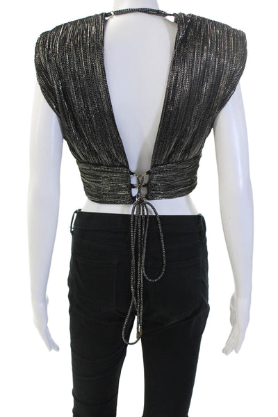 Sabina Musayev Womens Cropped Sleeveless V-Neck Lace Up Black Top Size S