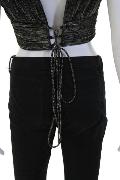 Sabina Musayev Womens Cropped Sleeveless V-Neck Lace Up Black Top Size S