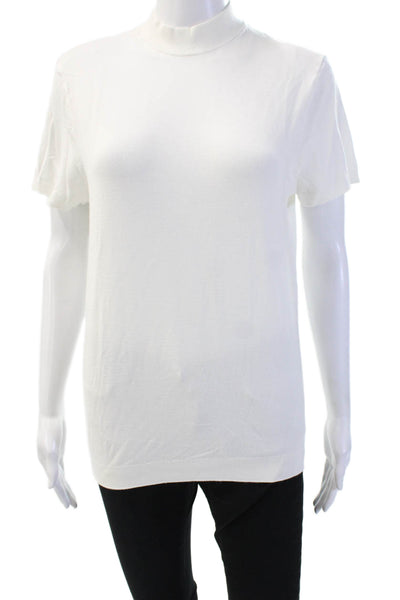 Zara Womens Basic White Mock Neck Short Sleeve T-Shirt Size M