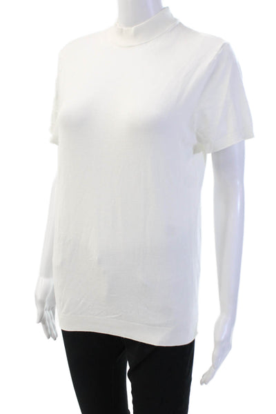 Zara Womens Basic White Mock Neck Short Sleeve T-Shirt Size M