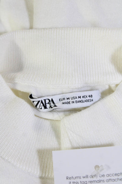 Zara Womens Basic White Mock Neck Short Sleeve T-Shirt Size M