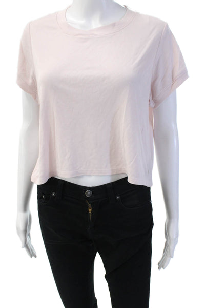 Splendid Womens Cropped Basic Pink Crew Neck Zip T-Shirt Short Sleeve Size M