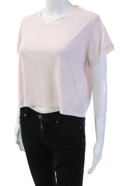 Splendid Womens Cropped Basic Pink Crew Neck Zip T-Shirt Short Sleeve Size M