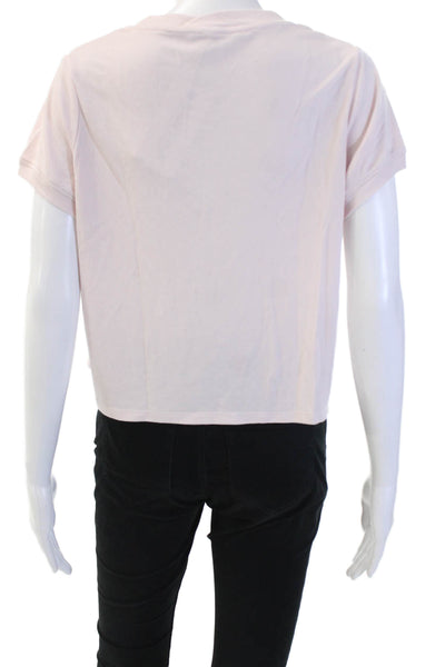 Splendid Womens Cropped Basic Pink Crew Neck Zip T-Shirt Short Sleeve Size M