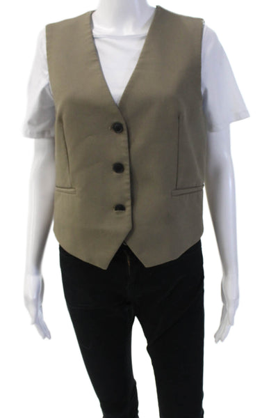 Zara Women Beige V-Neck Sleeveless Vest Classic Polyester Blend Size M