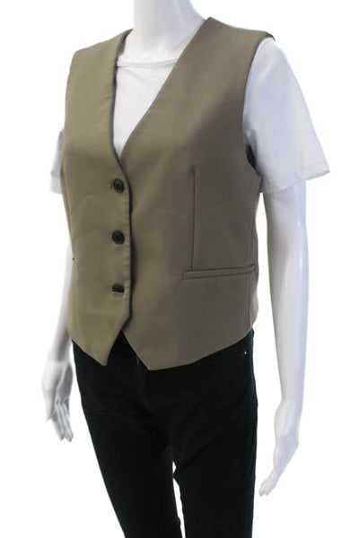 Zara Women Beige V-Neck Sleeveless Vest Classic Polyester Blend Size M