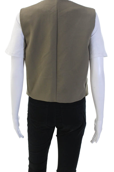 Zara Women Beige V-Neck Sleeveless Vest Classic Polyester Blend Size M